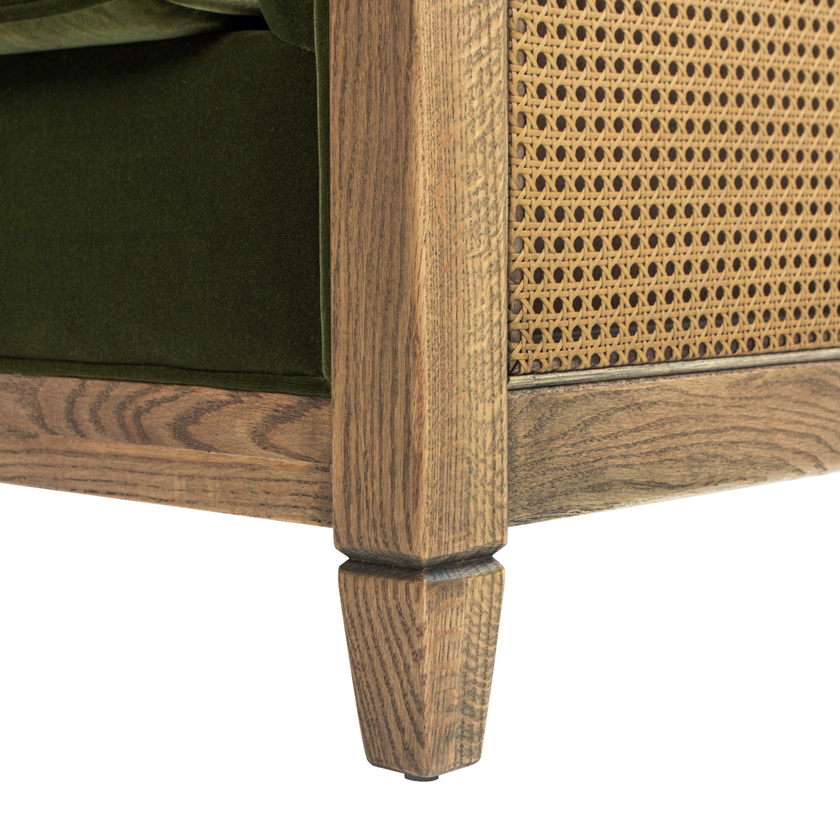 Georgia 34' Cane Rattan Tuxedo Armchair, Olive Green Performance Velvet