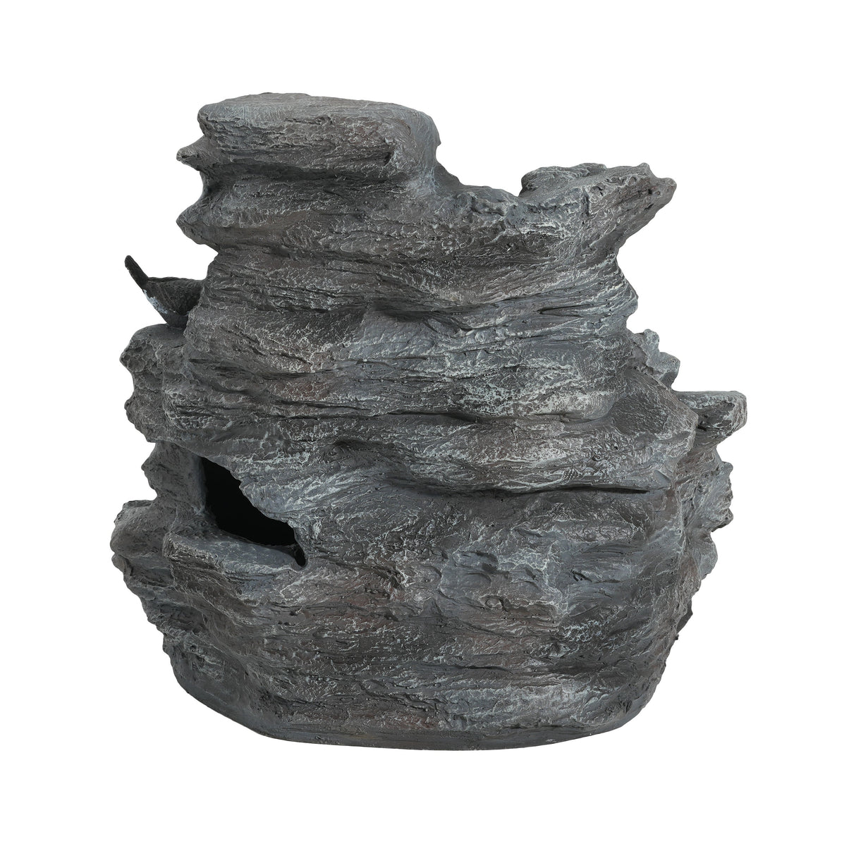 4-Tiered Gray Concrete Rock Waterfall Fountain with LED Lights