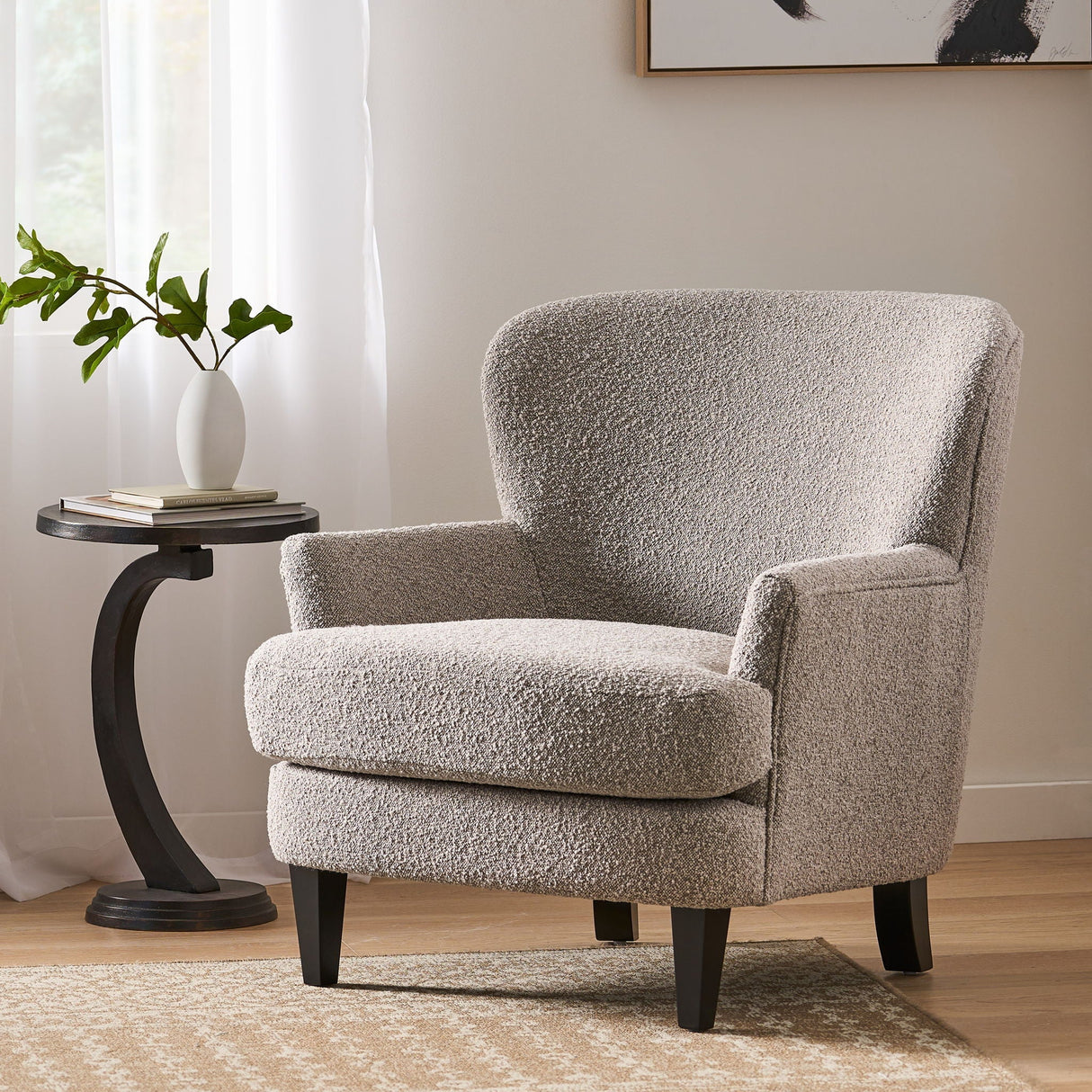 Melodique Boucle Fabric Upholstered Club Chair With Tapered Legs