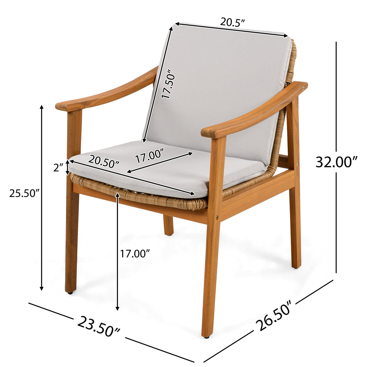 Outdoor Dining Chairs Set of 2, Teak Color Acacia Wood Frame