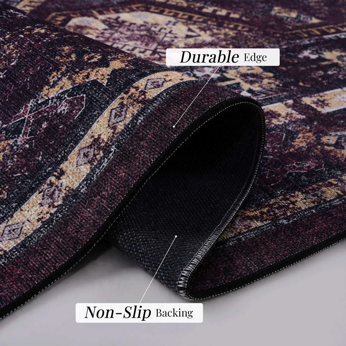 Maval - 5' X 8' Washable Area Rug - Black / Burgundy
