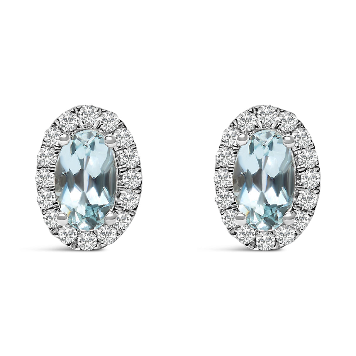 10K White Gold 5x3 MM Oval Purple Amethyst and Diamond Halo Stud Earrings (I-J Color, I1-I2 Clarity)