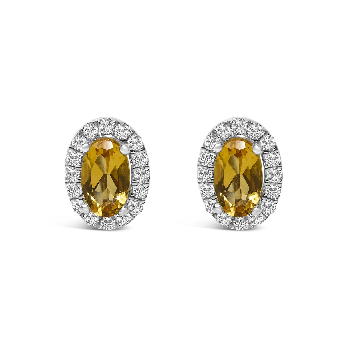 10K White Gold 5x3 MM Oval Cut Birthstone and Diamond Halo Stud Earrings (I-J Color, I1-I2 Clarity)