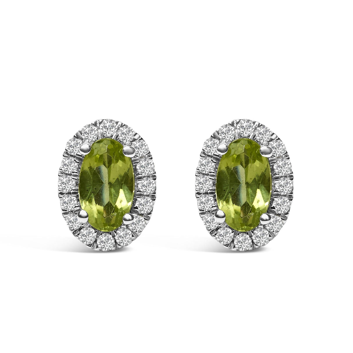 10K White Gold 5x3 MM Oval Cut Birthstone and Diamond Halo Stud Earrings (I-J Color, I1-I2 Clarity)