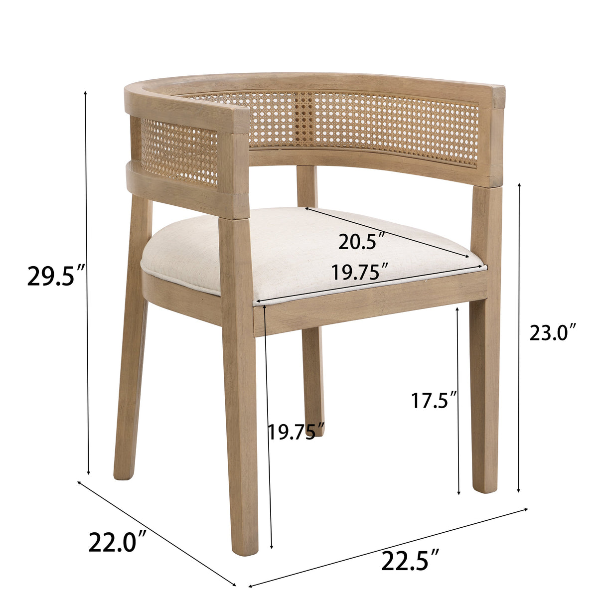 Barrel Dining Chair with Rattan Back, Set of 2