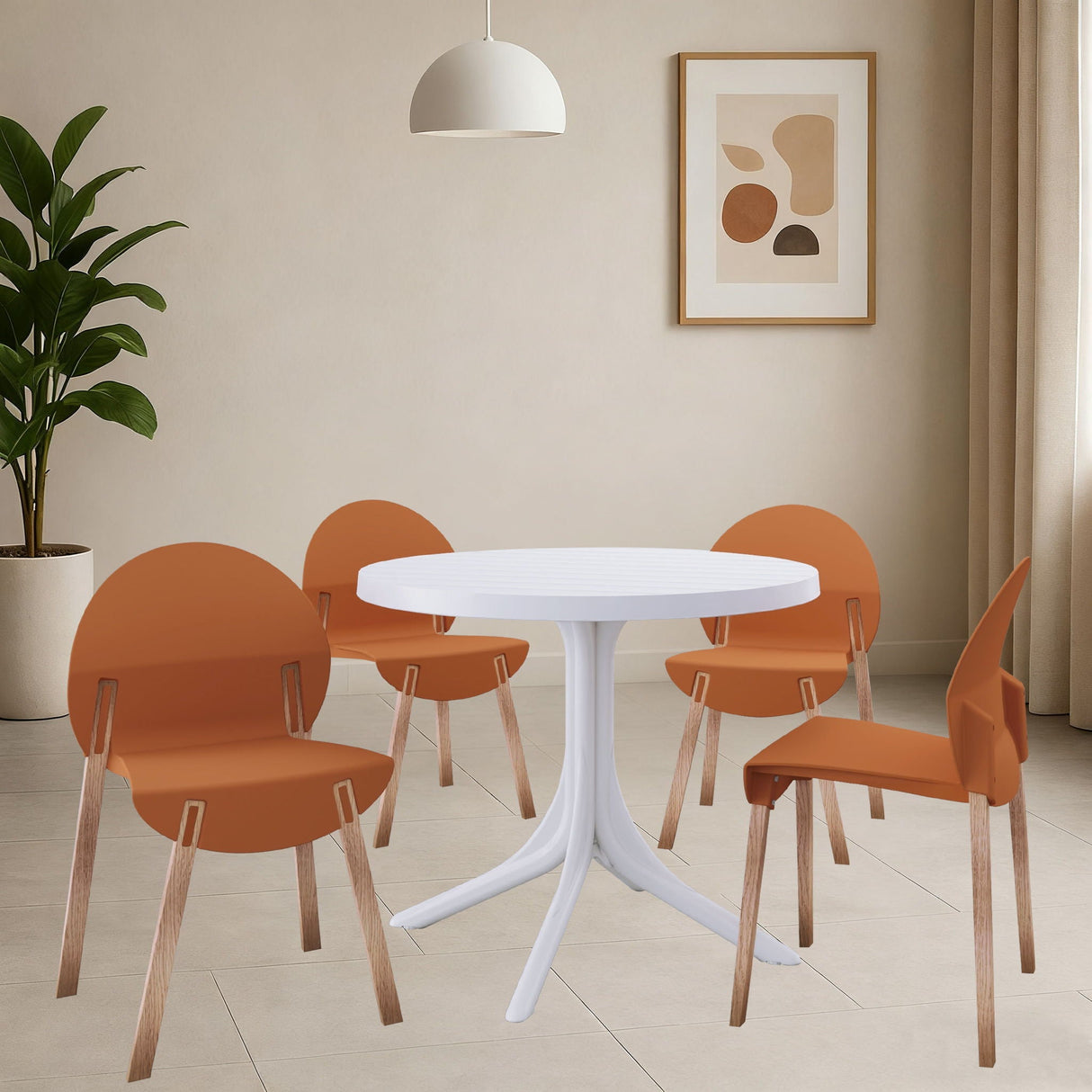 4 Piece Set Of Single Chairs, Traditional Elements With Round Table