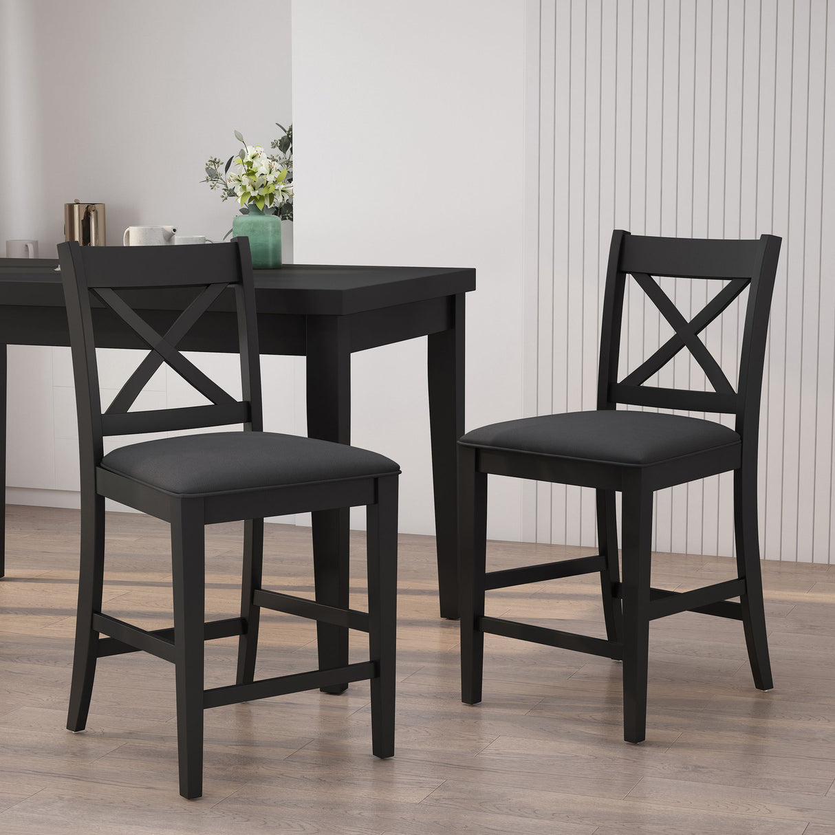 Farmhouse Style Counter Height Chair With Upholstered Seat