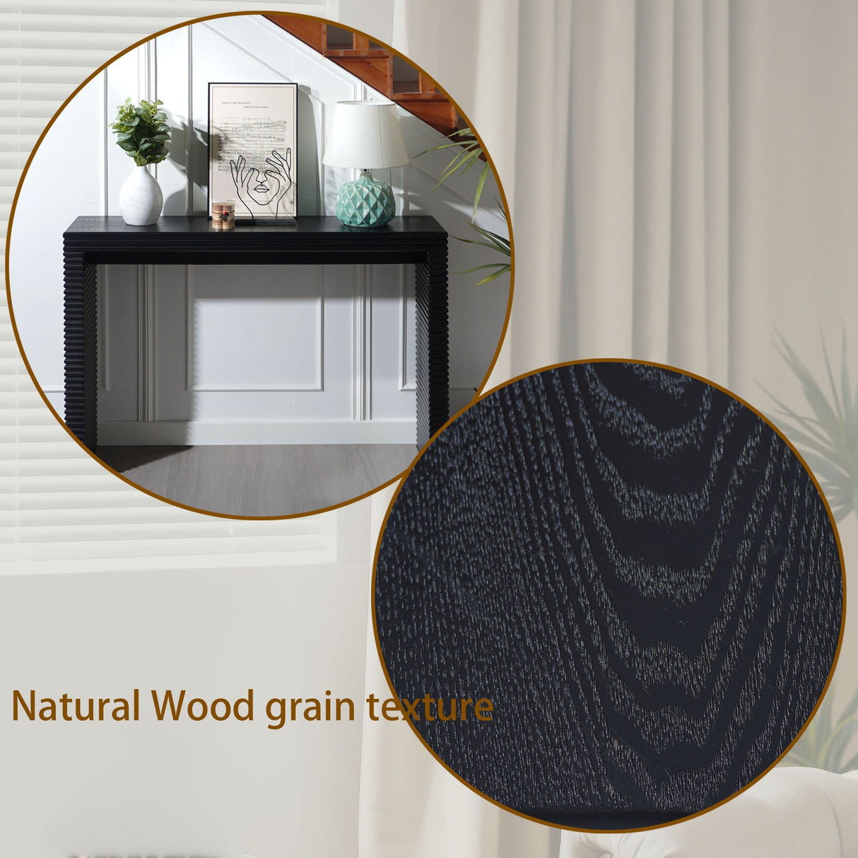 47" Modern Black Wood Console Table with Ribbed Legs