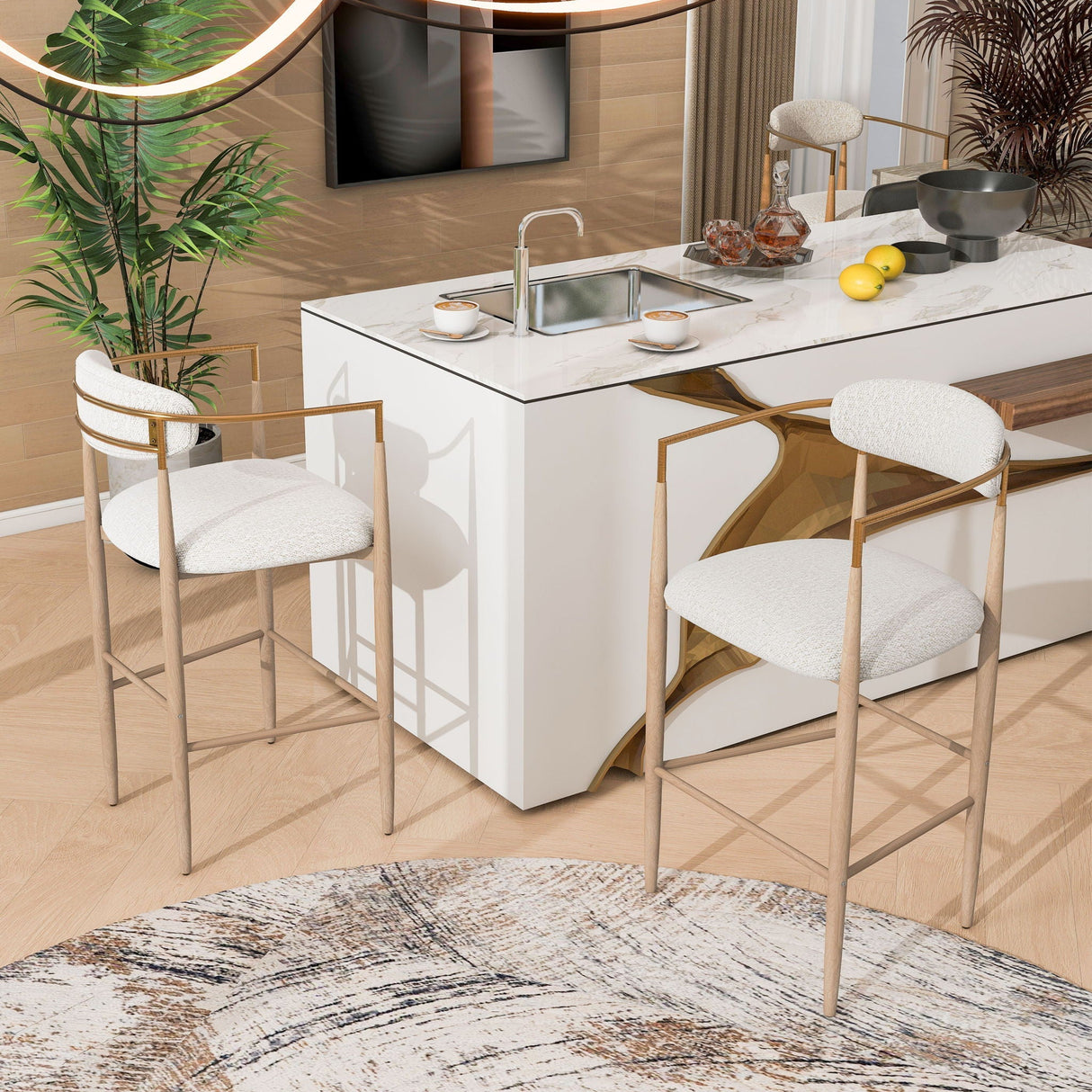 Upholstered Barstools With Back For Kitchen (Set of 2)