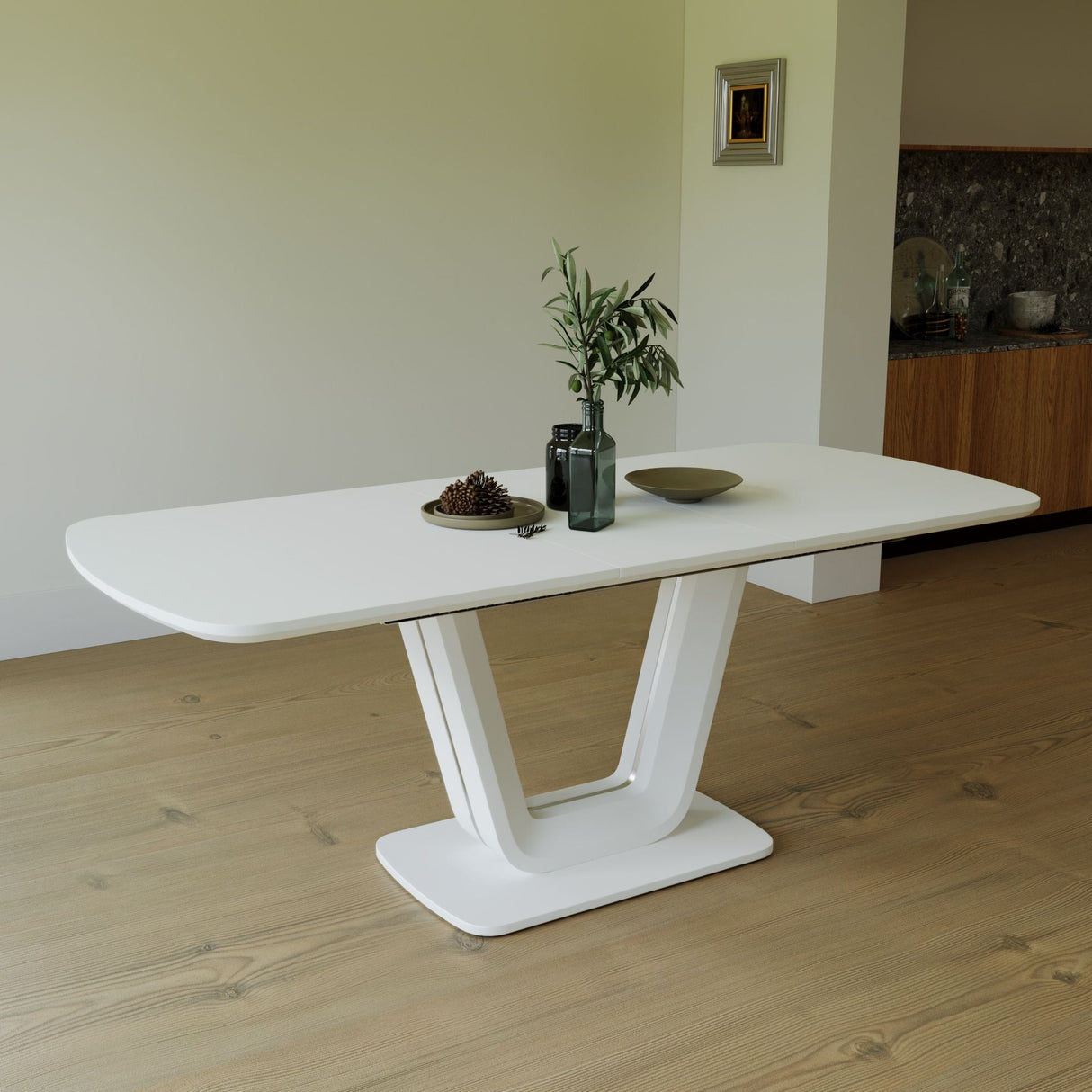 Modern Industrial Style Expandable Dining Table With U Shaped Legs - Antique Gray White