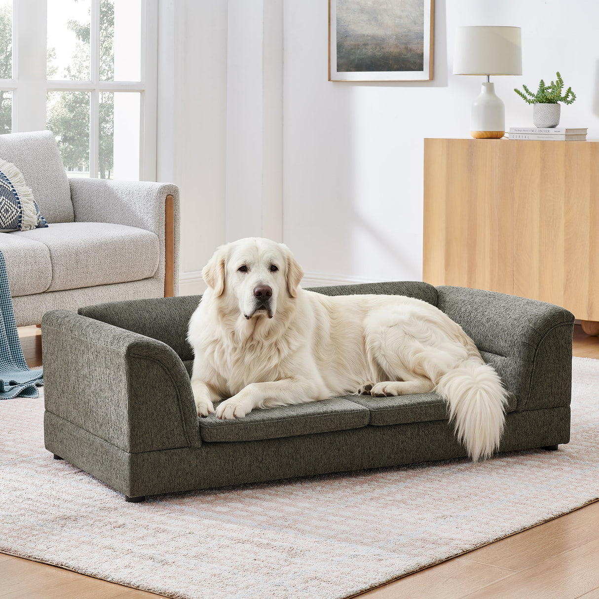 Oversized Pet Sofa, Curved Armrest Rectangular Dog Sofa