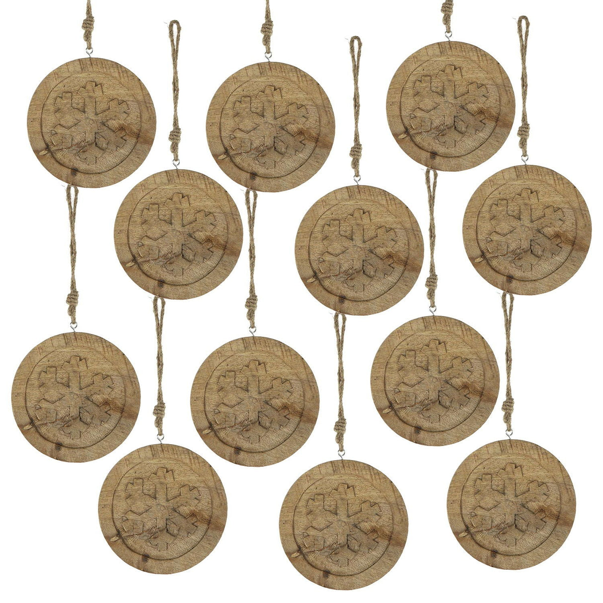 Wooden-Hanging-Circle-With-Snowflake-Cut-Decorative-Hanging-Christmas-Tree-Ornaments-For-Holiday-Party-Decorations-(Set-of-12)-Multi-Christmas-Ornaments