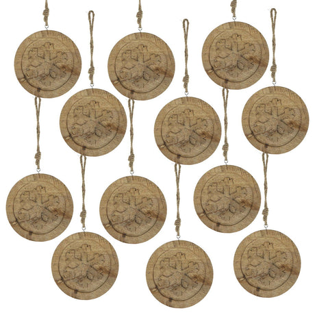 Wooden-Hanging-Circle-With-Snowflake-Cut-Decorative-Hanging-Christmas-Tree-Ornaments-For-Holiday-Party-Decorations-(Set-of-12)-Multi-Christmas-Ornaments