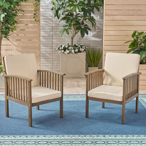Patio Set Outdoor Acacia Wood Furniture Sets - Modern Club Chair Conversation Sets with Patio Dining Table