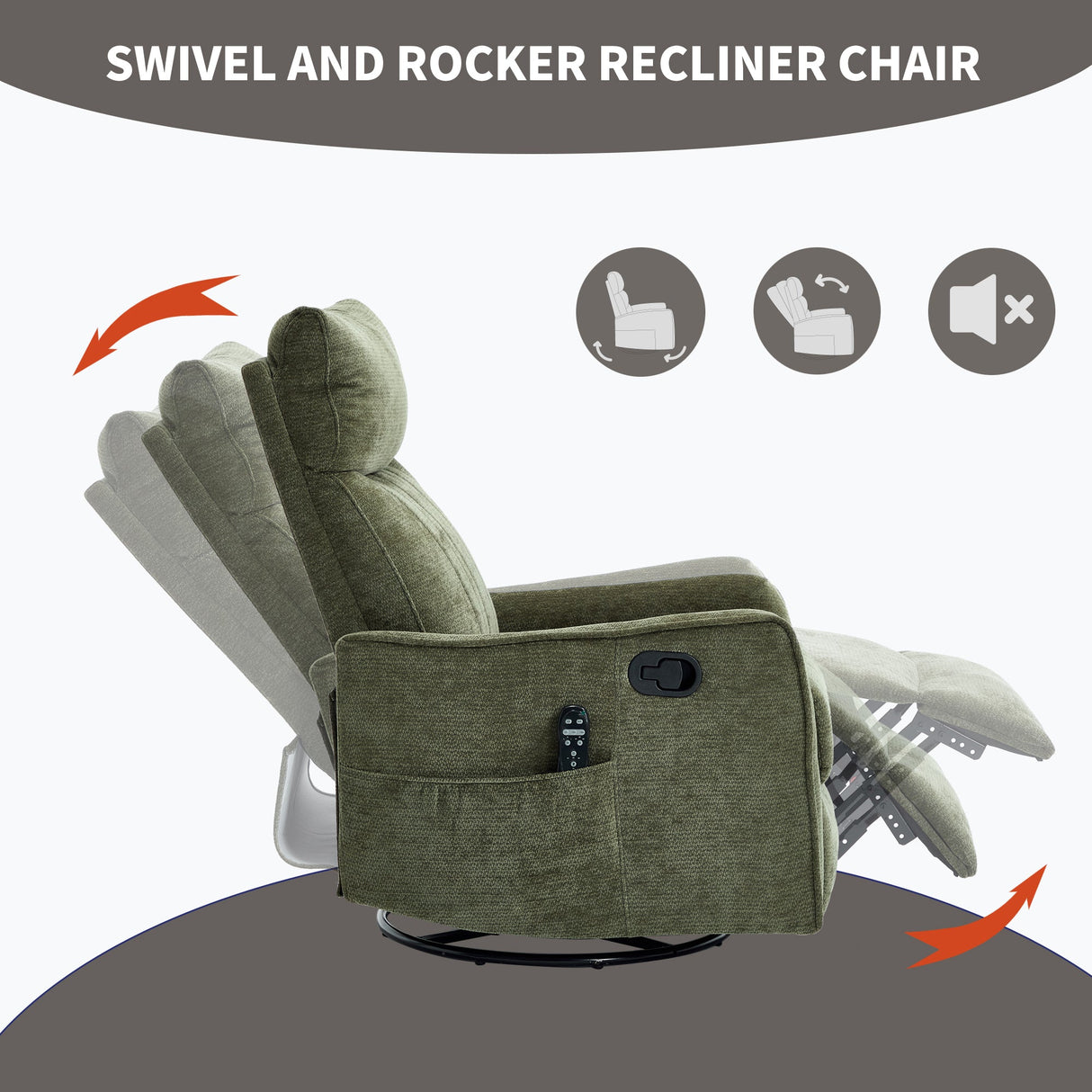 Green Heat Massage Manual Recliner Chair with Rocker and Swivel