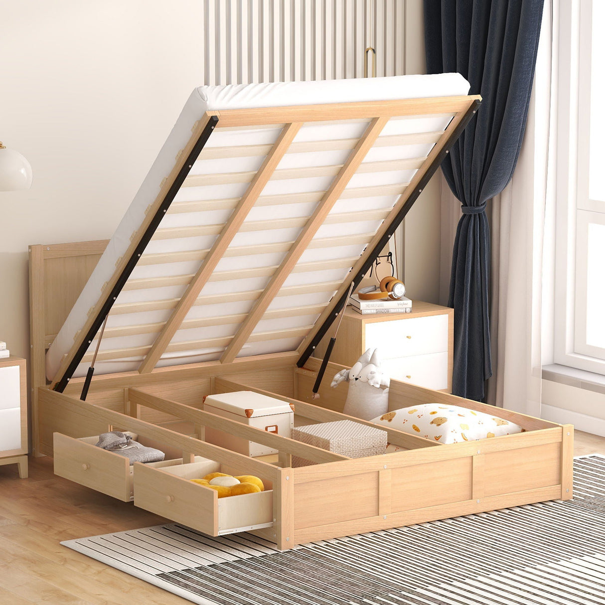 Platform Bed With Underneath Storage And 2 Drawers