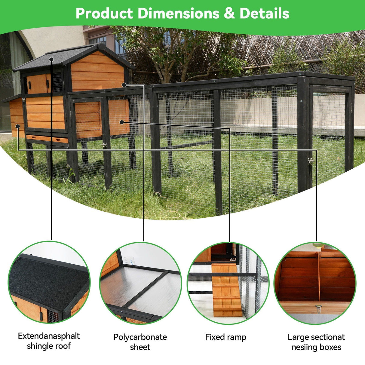 Chicken Coop With Run And Nesting Box, Large Outdoor Hen House For Backyard