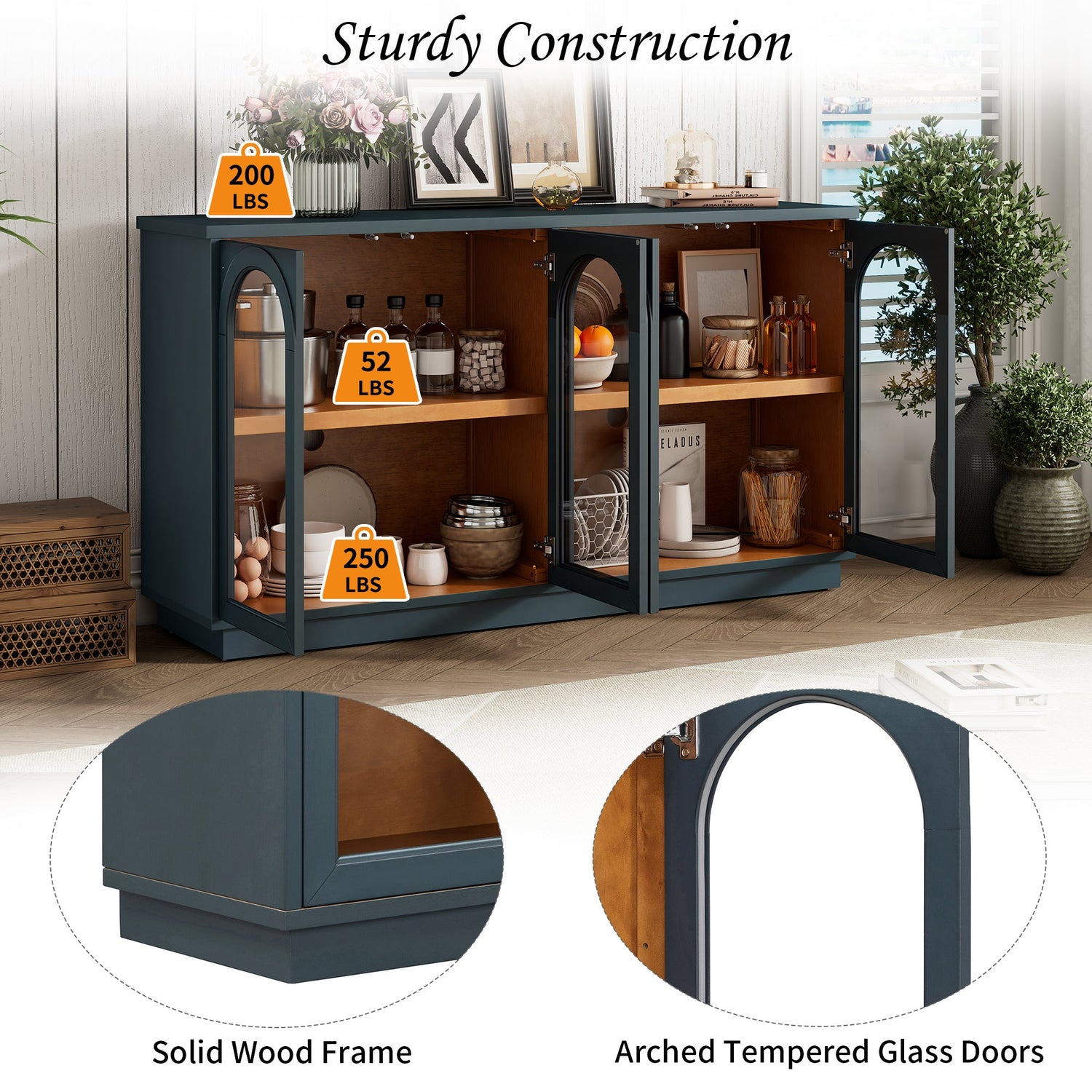 Arched Storage Cabinet with Glass Doors