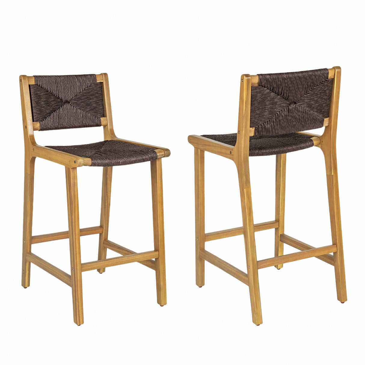 Acacia Wood Outdoor Armless Barstool - Teak Set of 2