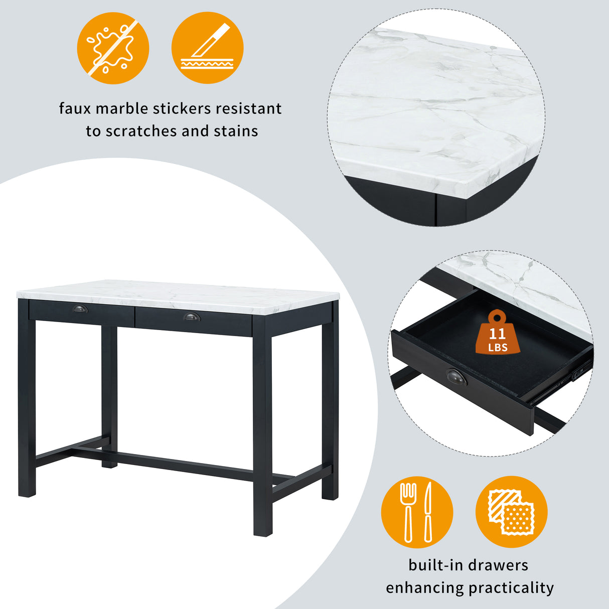 Alexandra Modern Bar Table Set with Hidden Storage Drawers