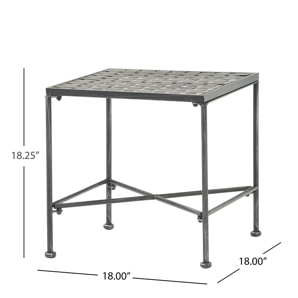 Outdoor Square Side Table with X Shaped Iron Frame - Black
