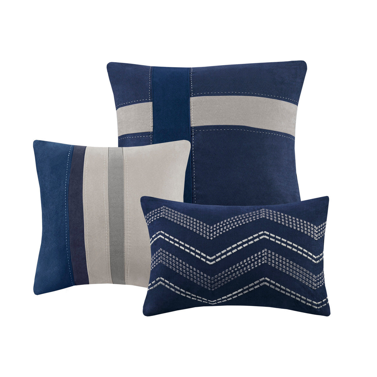 Blue Faux Suede 7 Piece Comforter Set with Hypoallergenic Fill - King