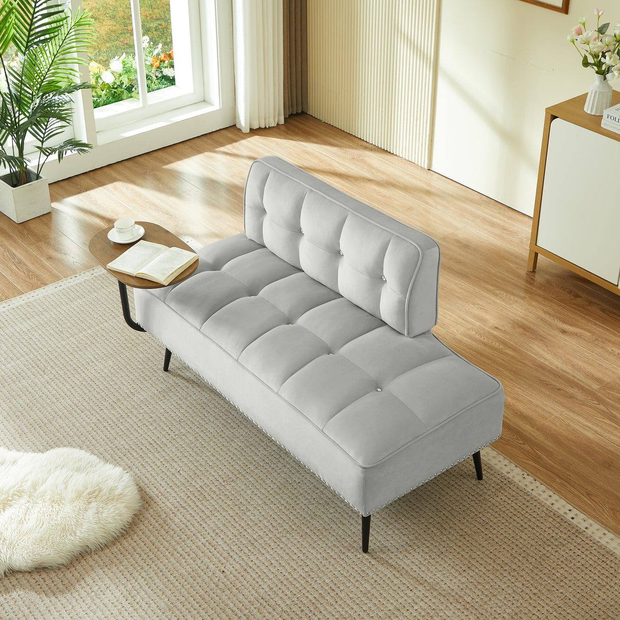 54-Inch Modern Two-Seater Velvet Sofa with Rotating Table