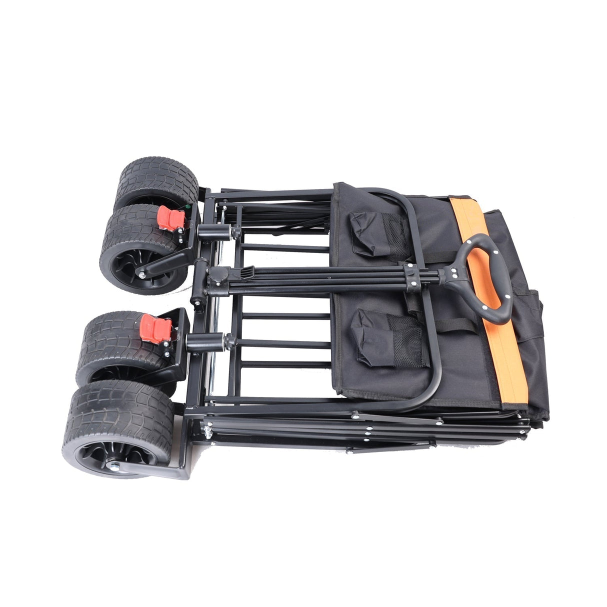 Big Large Capacity Folding Wagon Cart with Extender (Black + Orange)