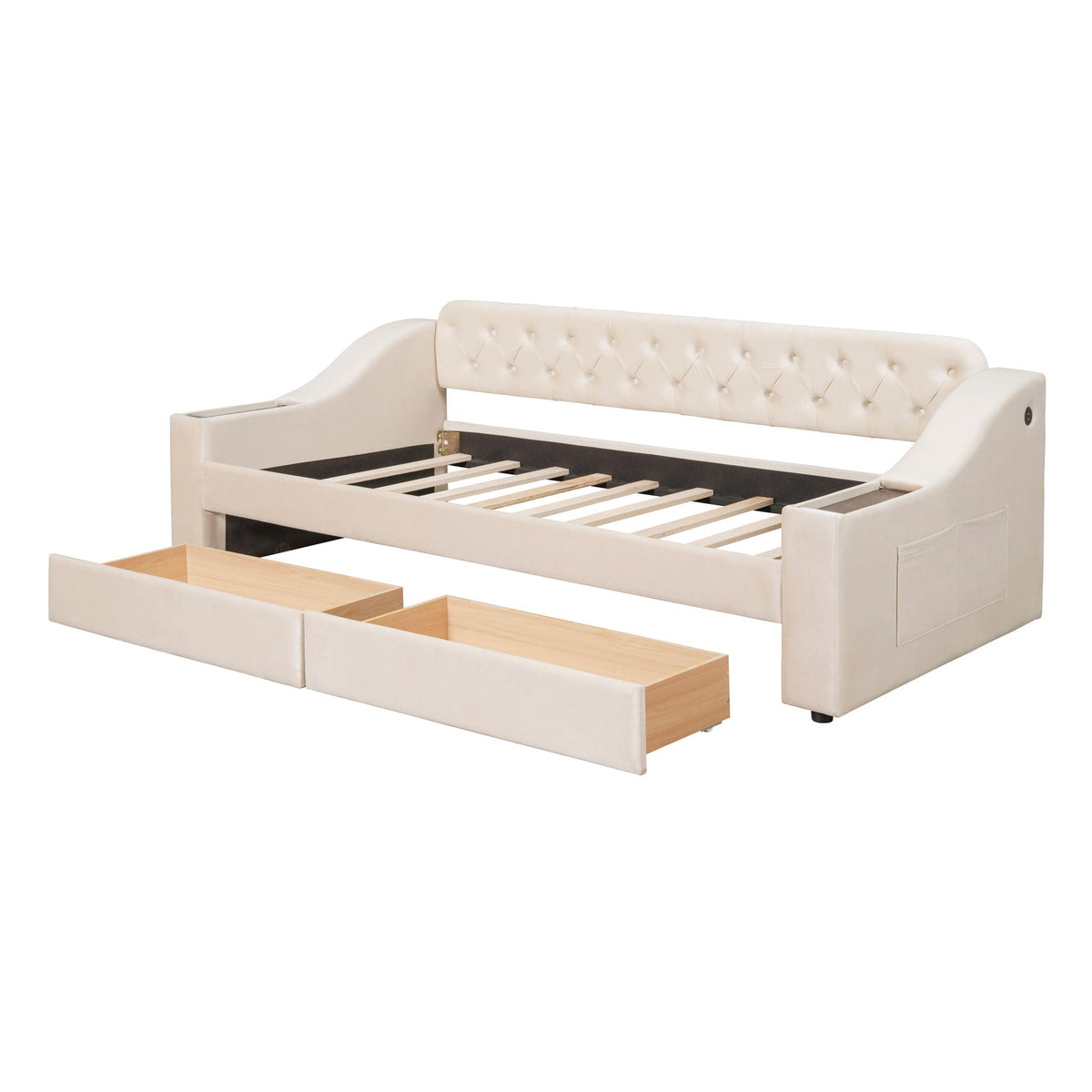 Upholstered Daybed With Storage Armrests And USB Port