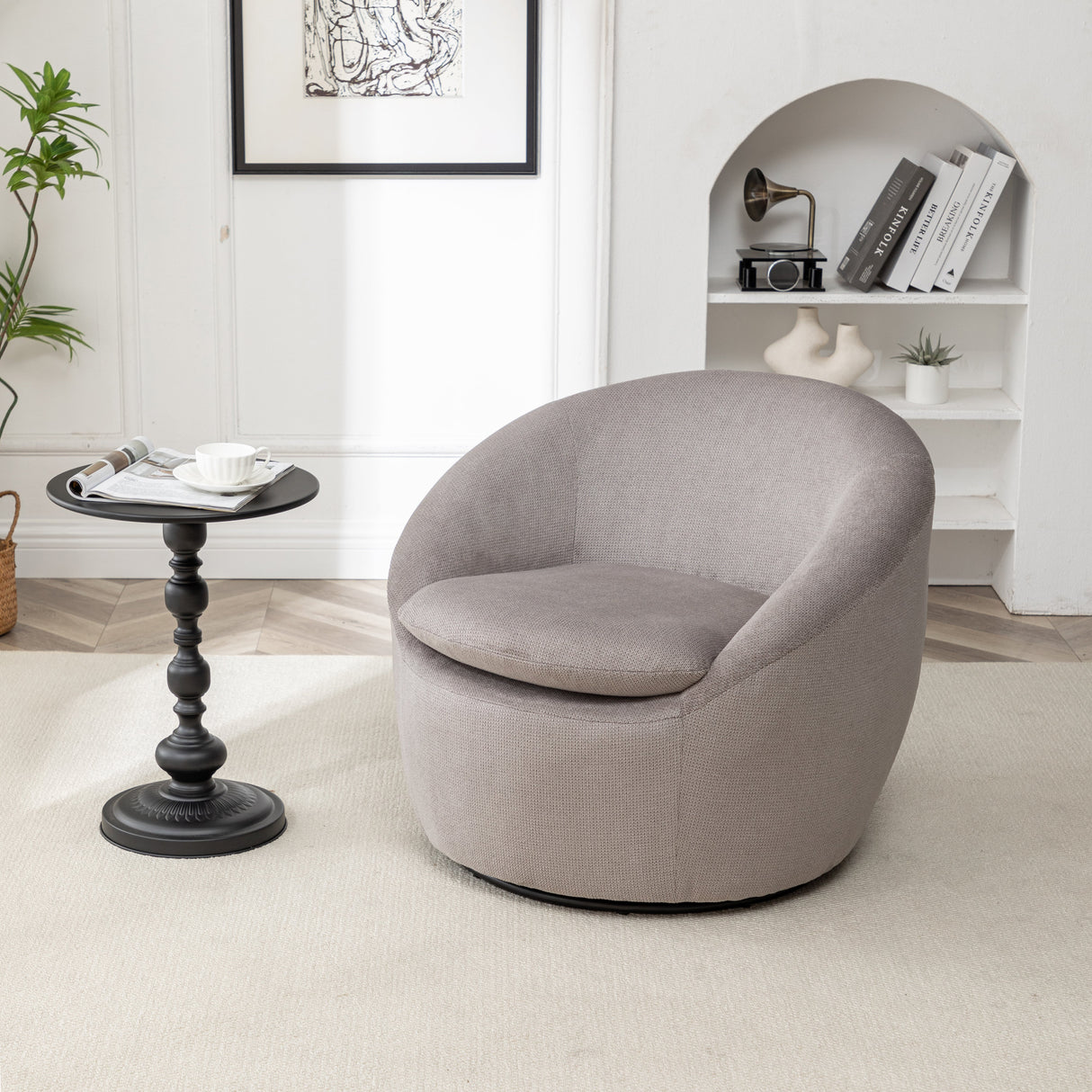 Winnie Modern Teddy Fabric Barrel Chair - 360° Swivel