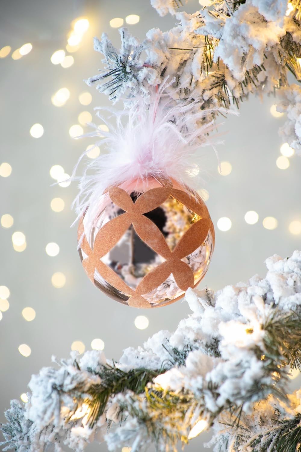 Clear-with-Pink--Christmas-Ball-Ornaments,-Set-of-4-Christmas-Ornaments
