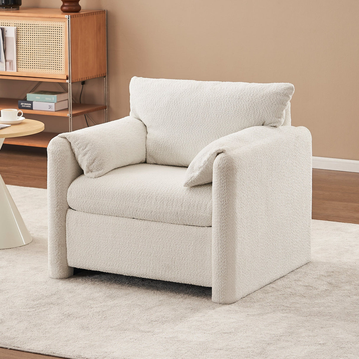 002 Fixed-Modern Accent Chair Single Seater Ivory White