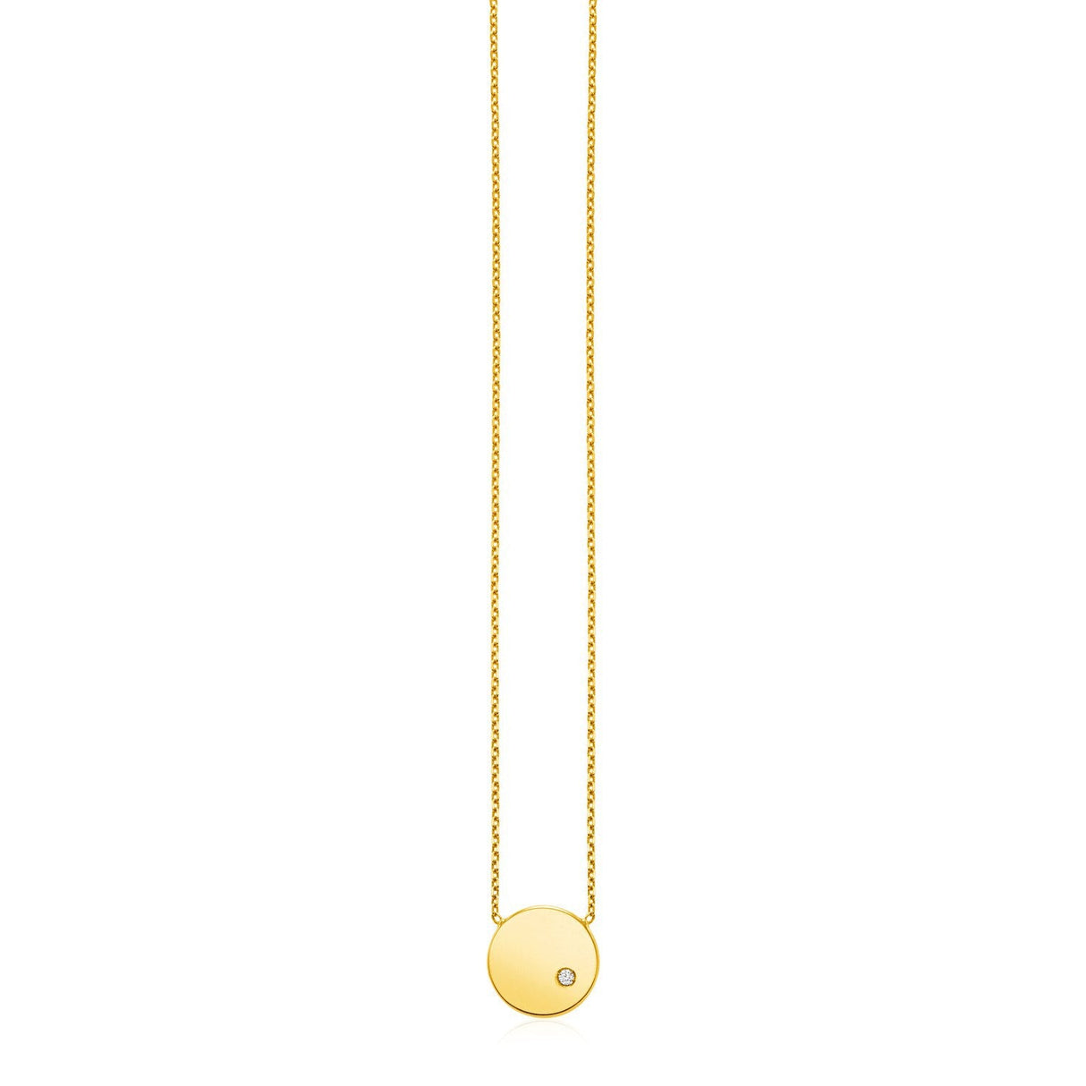 14k Yellow Gold Necklace with Polished Round Pendant with Diamond