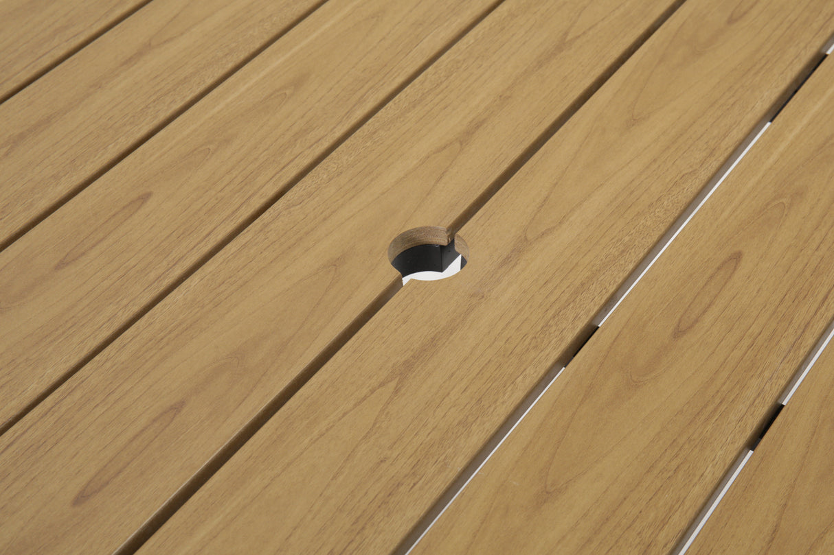 Outdoor Folding Dining Table for 4-6 with Steel Frame and Umbrella Hole