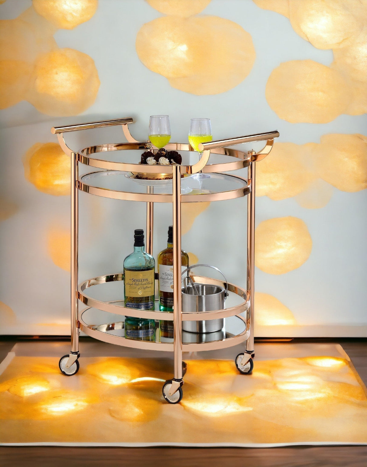 Lakelyn Clear Glass & Rose Gold Finish Serving Cart