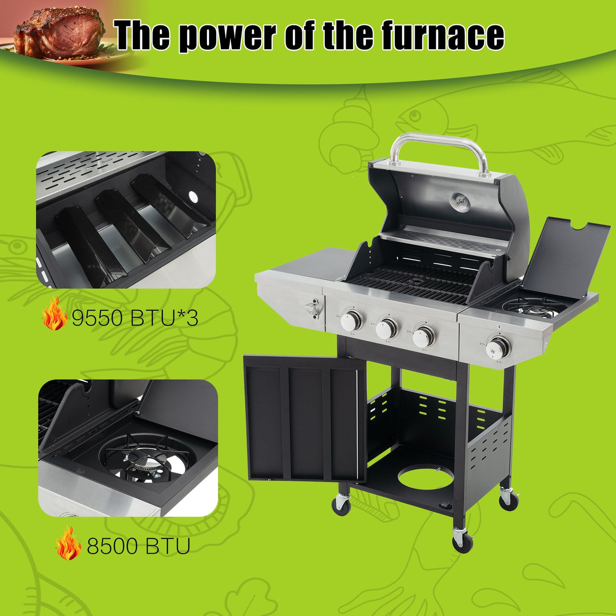 Propane Grill 3 Burner Stainless Steel Gas Grill with Side Burner