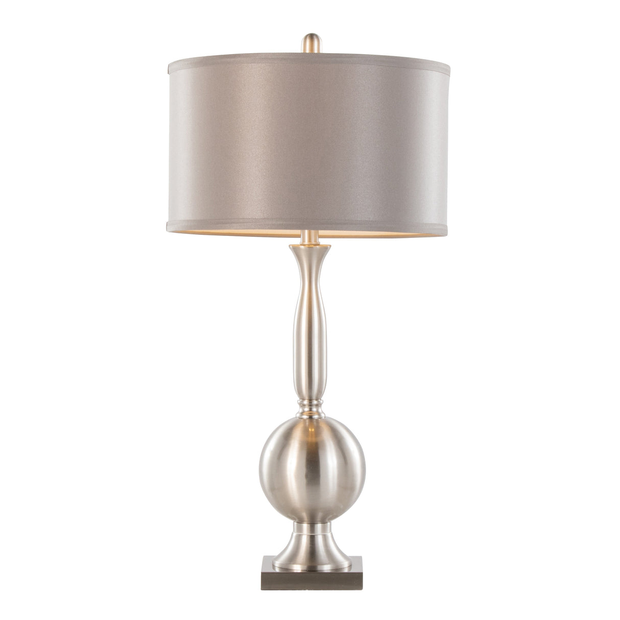 Joan 30" Contemporary Metal Table Lamp Set in Brushed Nickel with Grey Satin Shade - Set of 2
