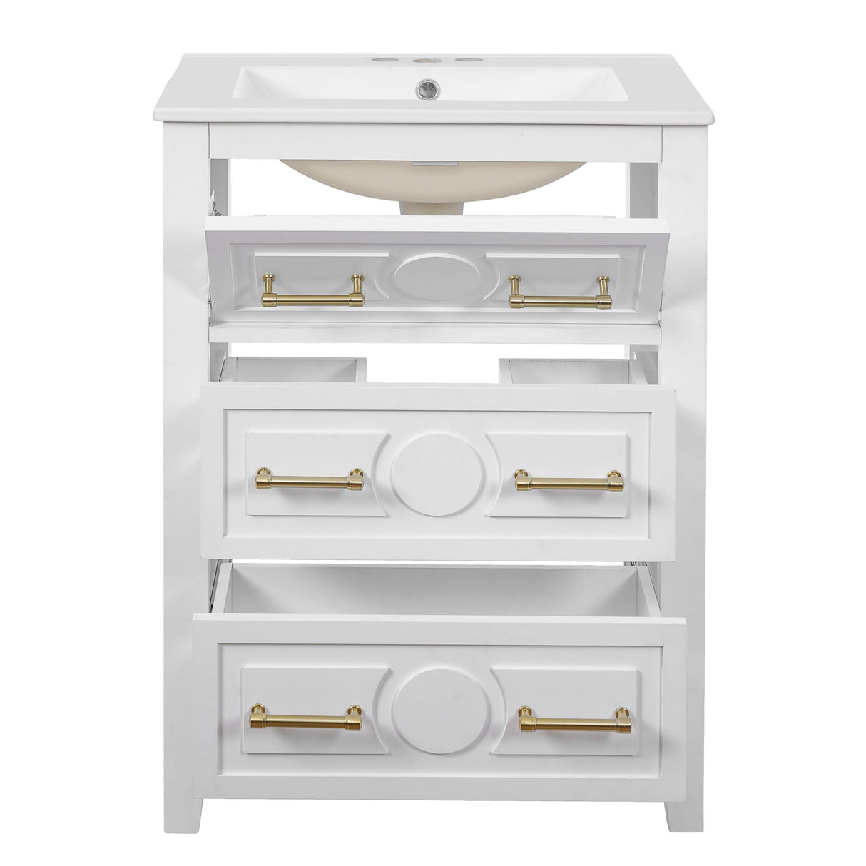 Bathroom Vanity With Sink, Free Standing Single Set, 3 Drawer Storage Cabinet