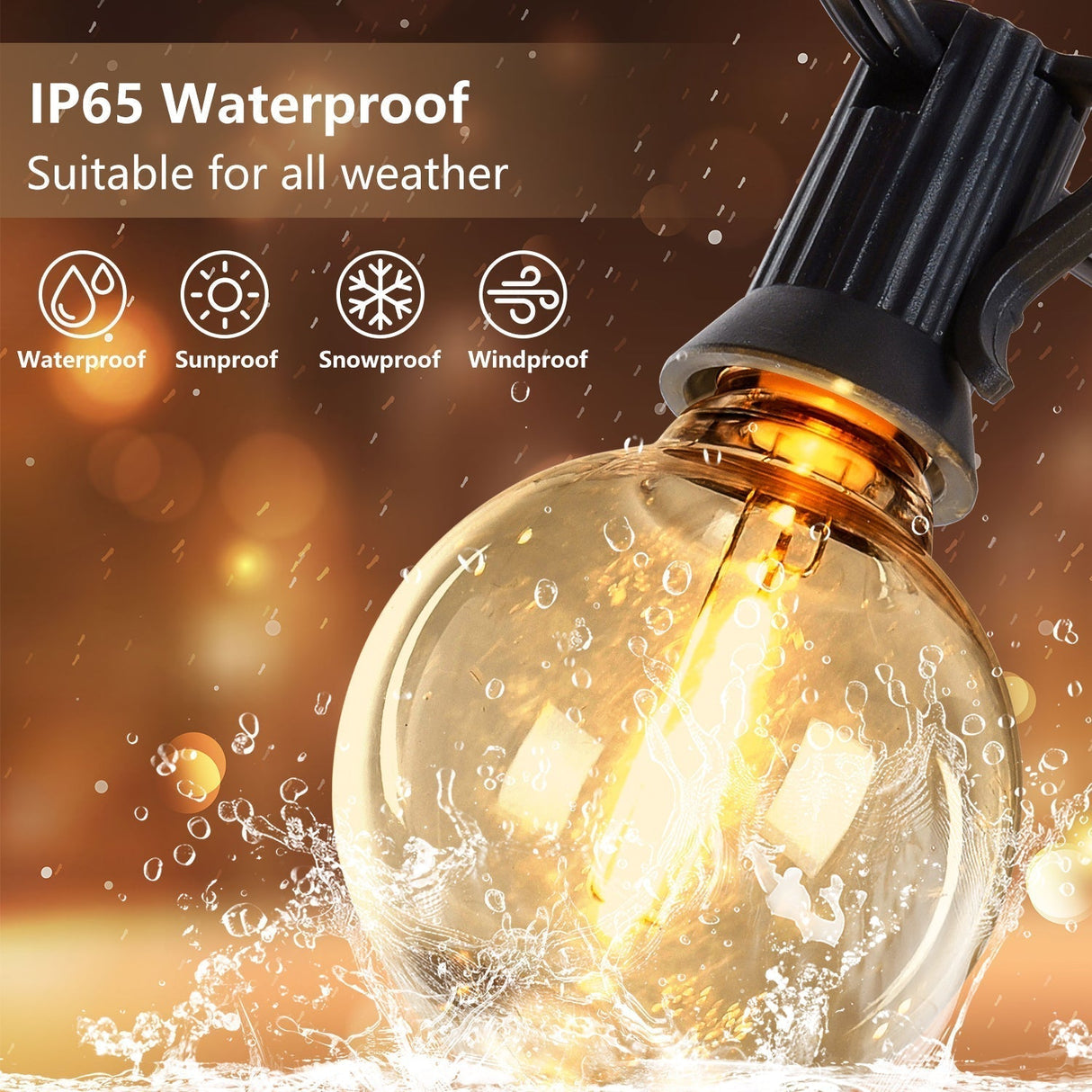 98FT LED Outdoor String Lights with 50 Shatterproof Bulbs