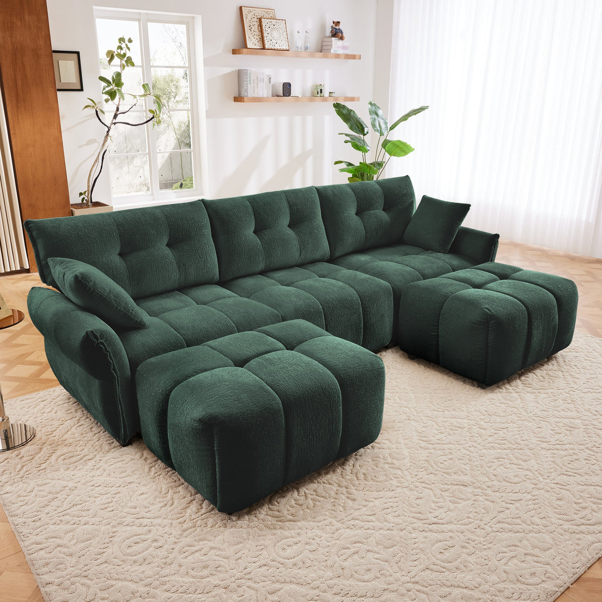 3 Seater Sofa Set With Ottoman And Throw Pillows