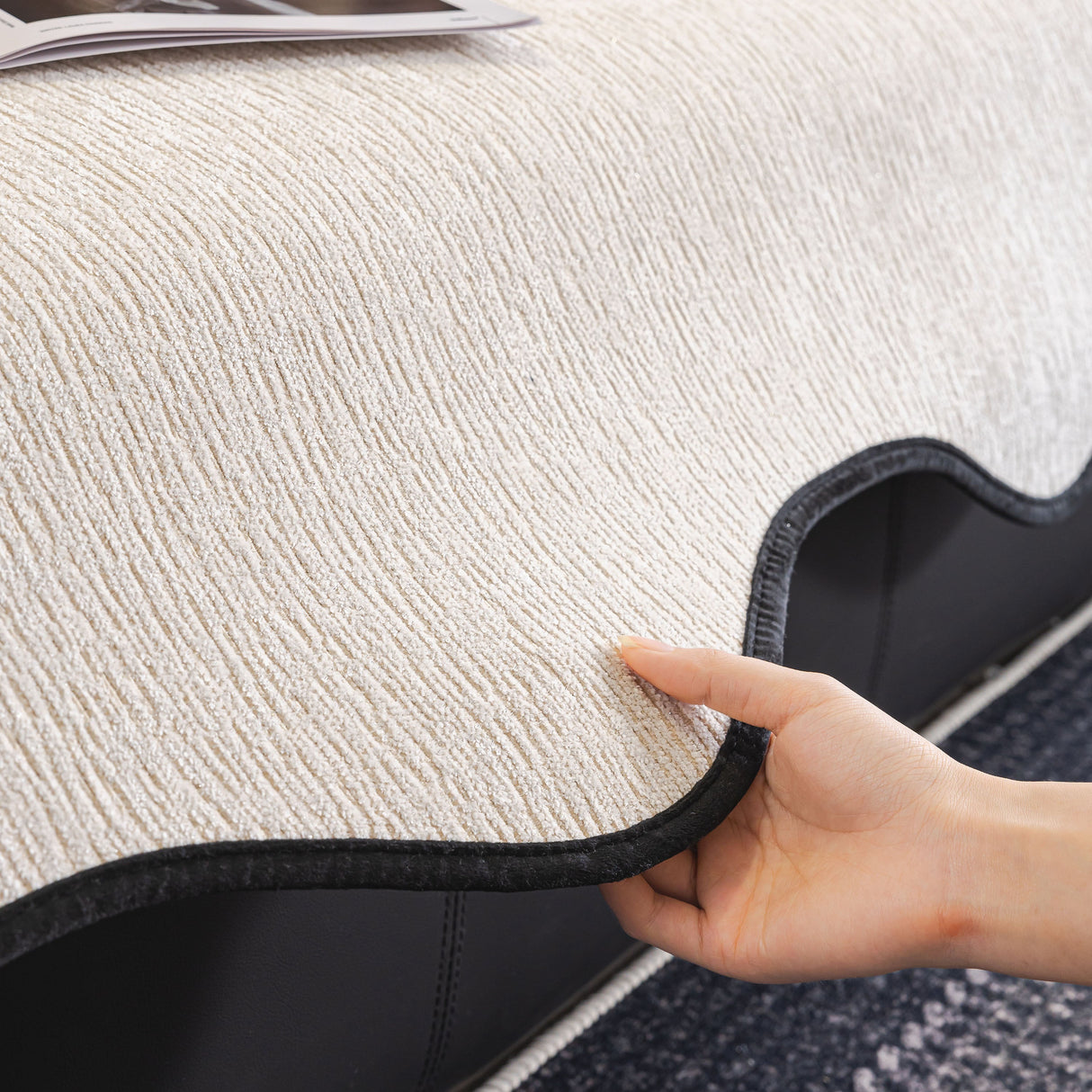 Chenille Couch Cover with Scalloped Edge, Non-Slip Modular Slipcover
