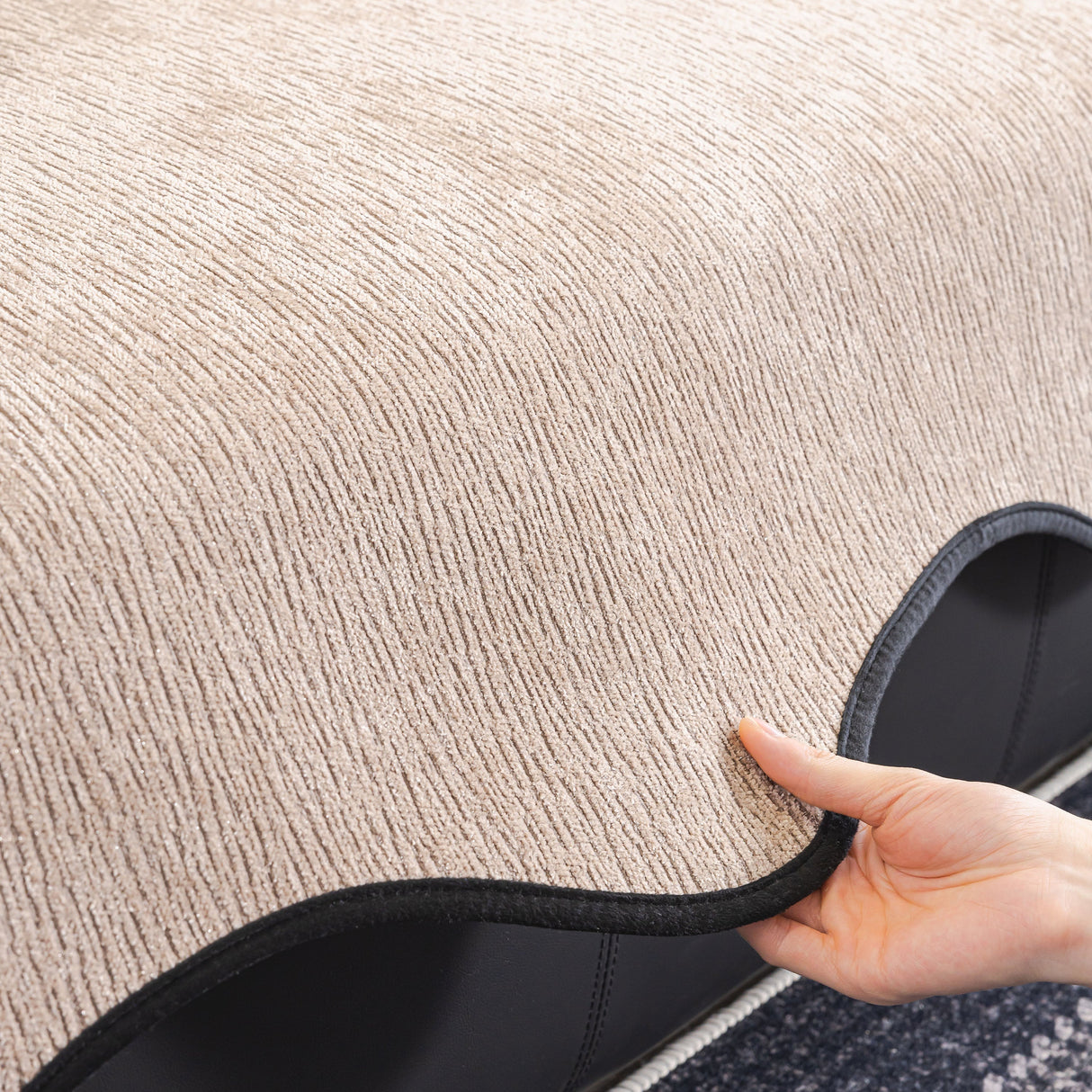 Chenille Couch Cover with Scalloped Edge, Non-Slip Modular Slipcover