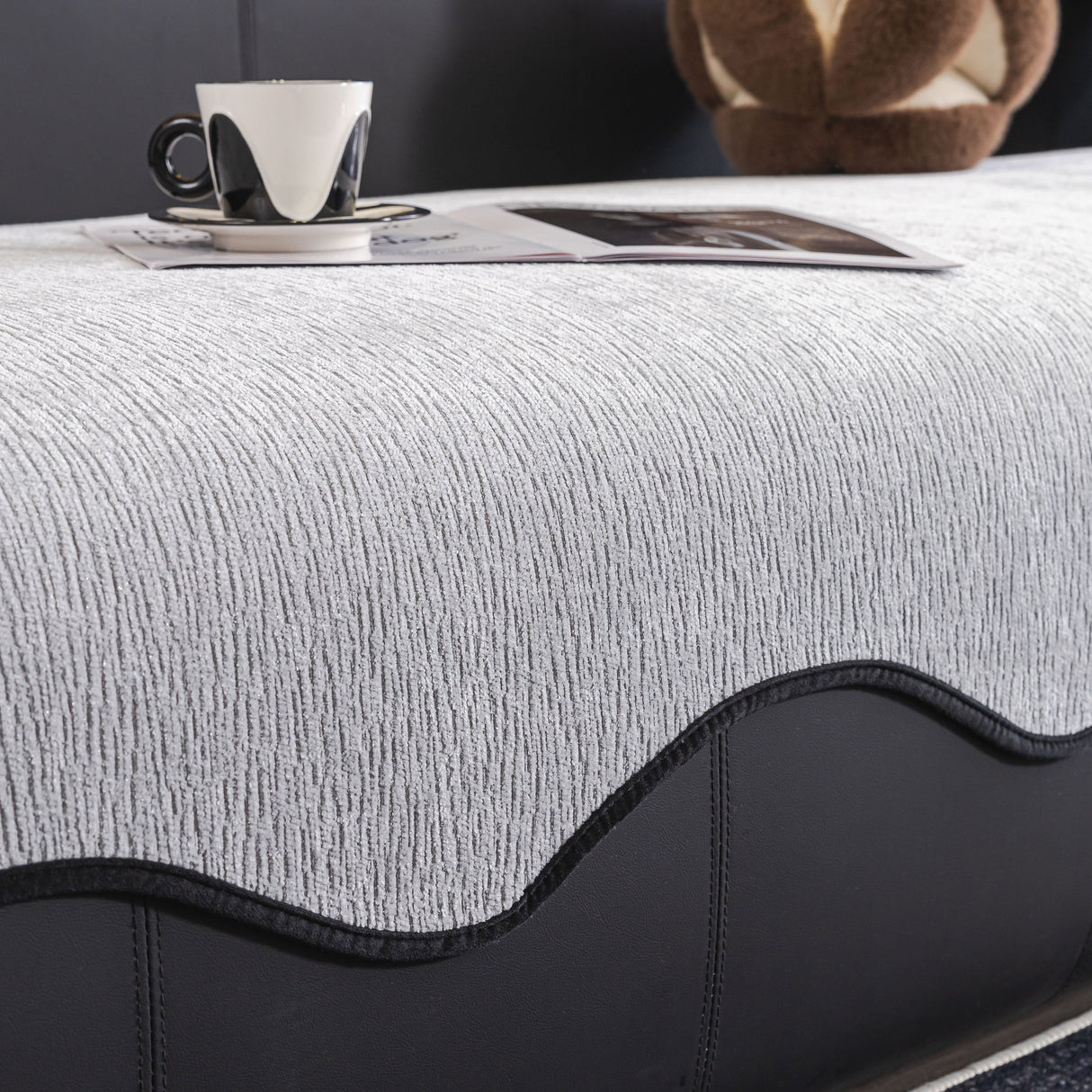 Chenille Couch Cover with Scalloped Edge, Non-Slip Modular Slipcover
