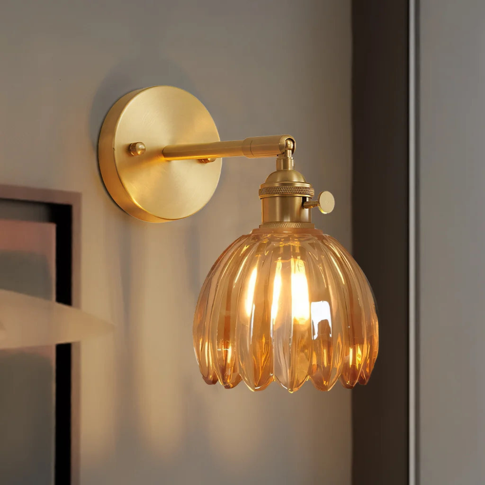 Vintage Brass Tulip Glass Wall Sconce 1-Light Classic Wall Light
