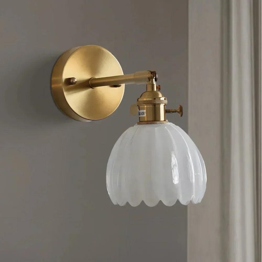 Vintage Brass Tulip Glass Wall Sconce 1-Light Classic Wall Light