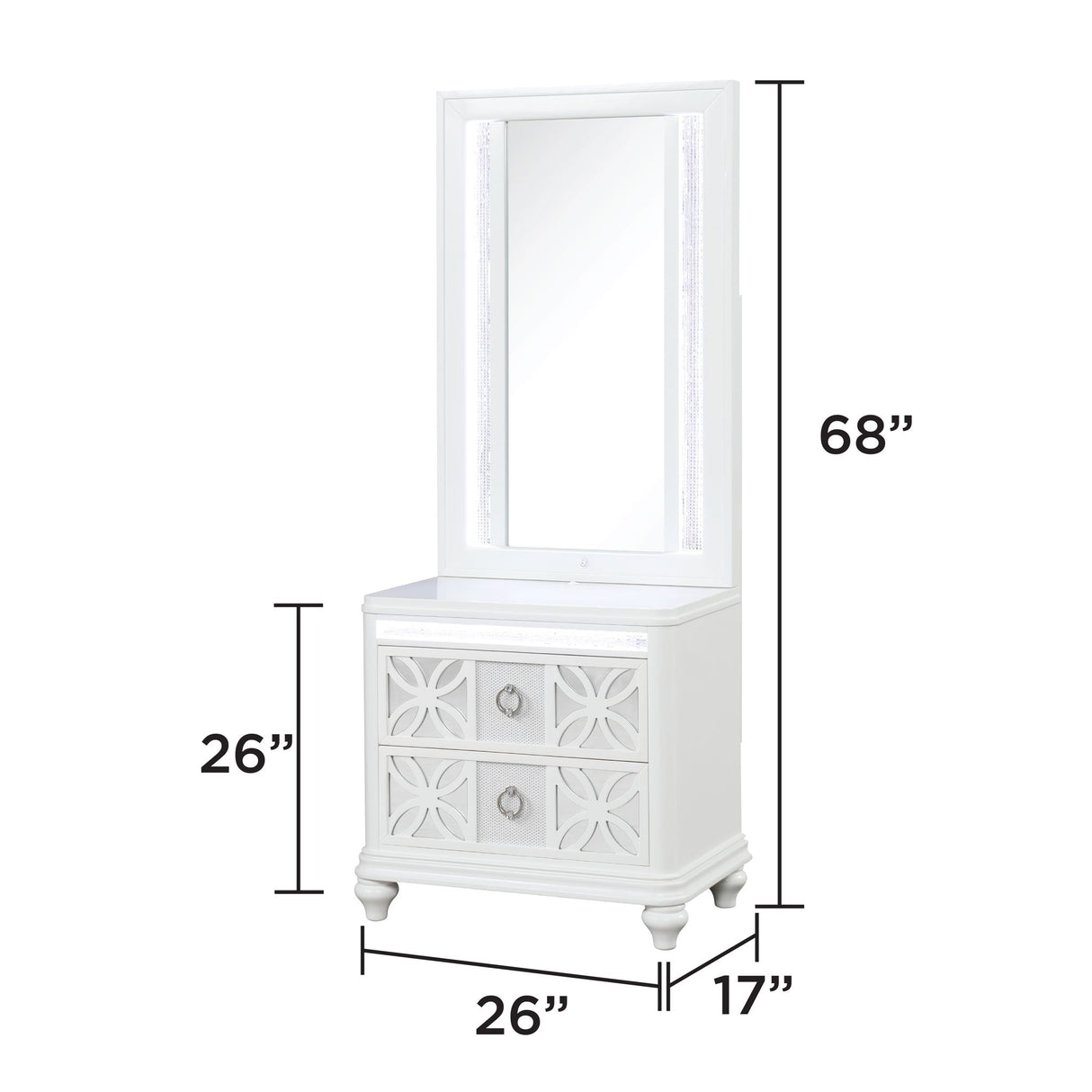 Abigale - Nightstand With Mirror Top, LED Lighting (Includes Mirror And Nightstand) - White