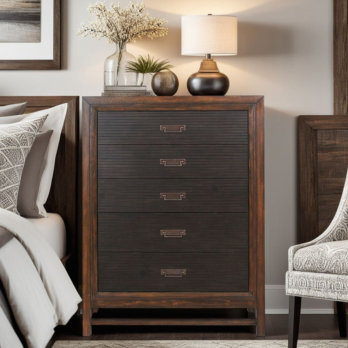 Five-Drawer Chest No Assembly Required Two-Tone Finish