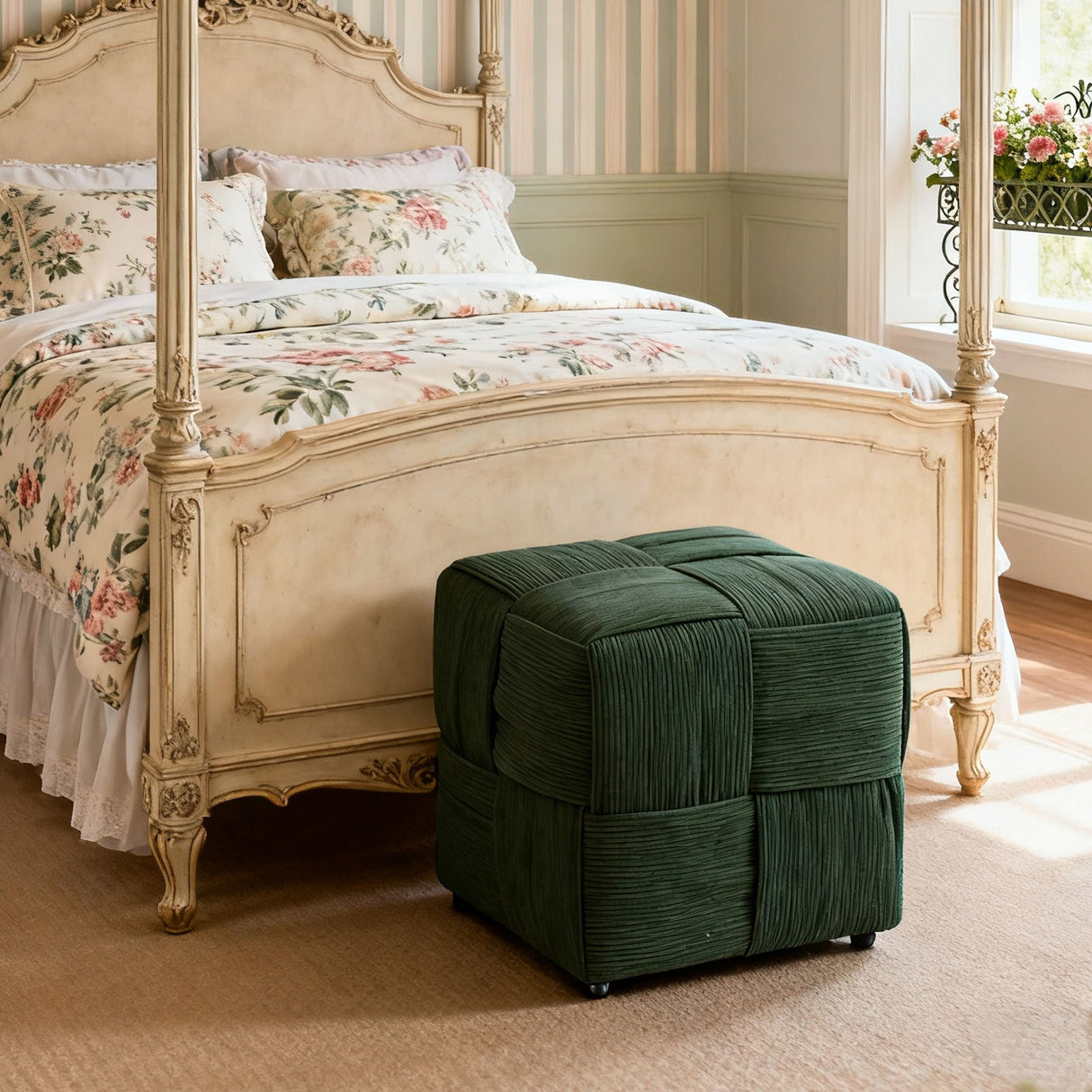 Modern Ottoman Foot Rest With Woven Design