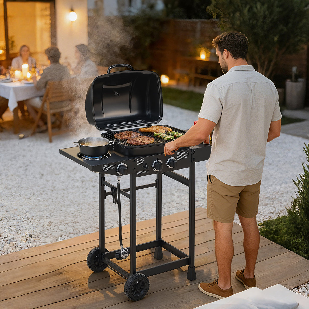 2 Burner Propane Gas BBQ Grill with Side Burner