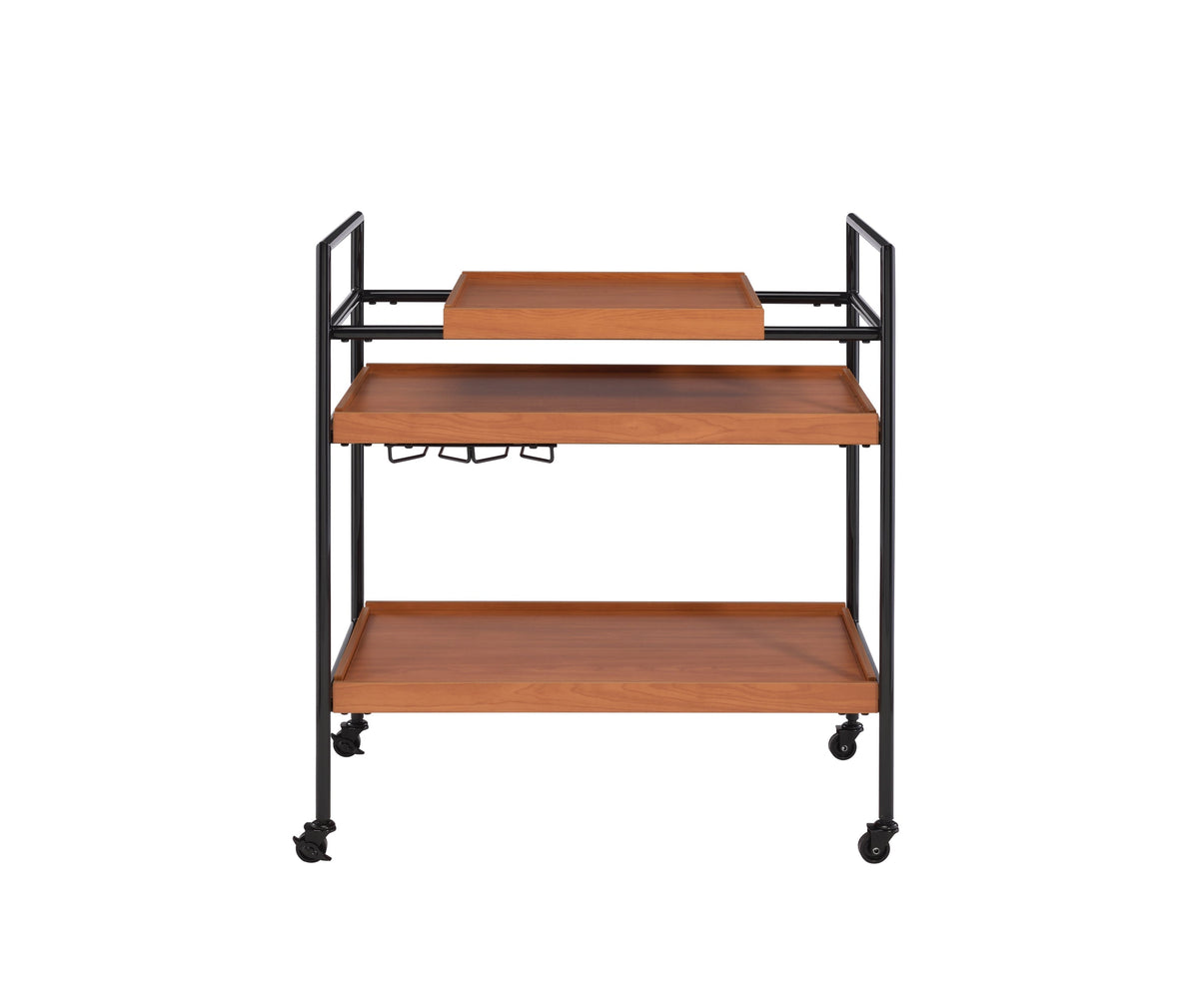 Honey Oak & Black Finish Bar Cart with Wooden Trays - Oaken